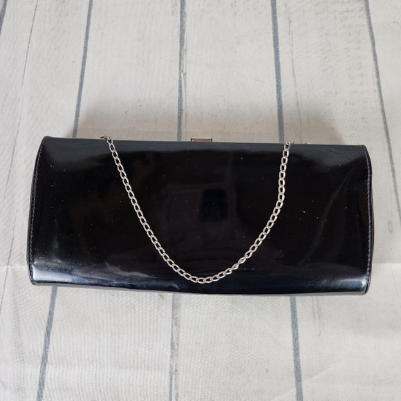 Vintage 50s/60s Black Patent Rectangle Clutch Purse - Picture 2 of 16